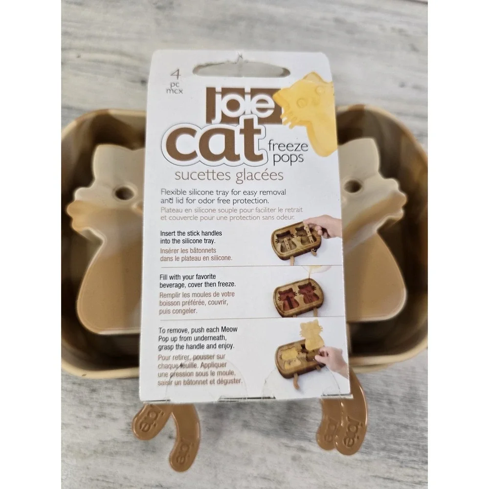 Joie Cat Freeze Pops Silicone Ice Pop Mold Tray with Lid 4 Piece Set Brown New